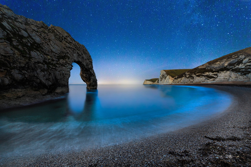 sea, England, beach, 4k, Durdle Door, 5K, night, 5k, stars