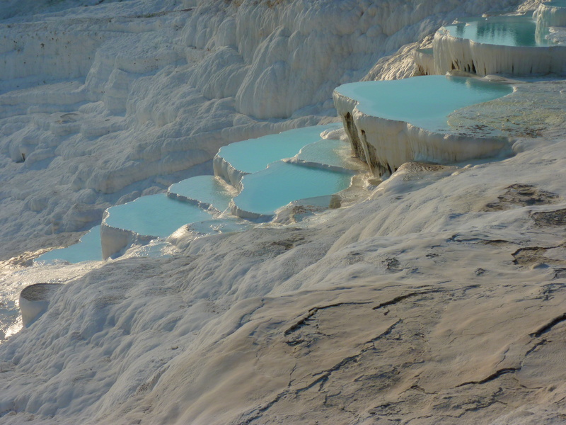 outdoors, pamukkale, unesco, water, winter, thermal springs, snow, landscape, idyllic, non-urban scene, land, ice, high angle view, environment, frozen
