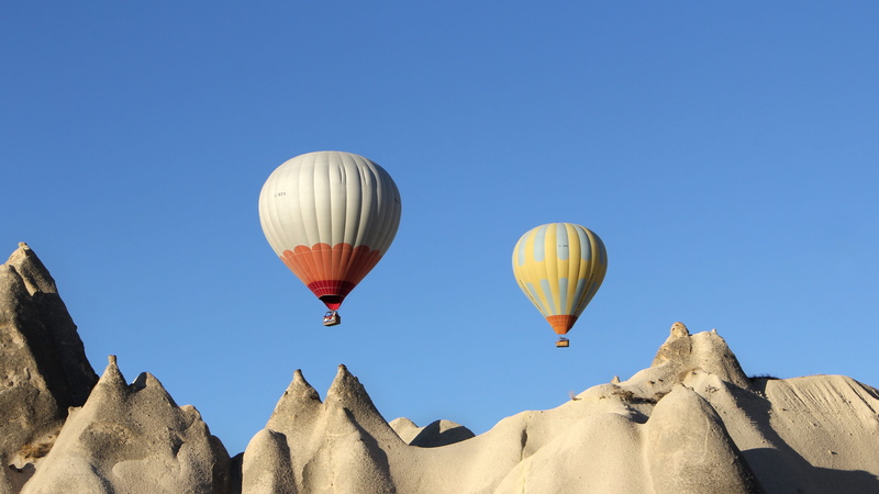 colorful, adventure, dayatime, vacations, blue, sunny, chimney, aerial, national, mode of transportation, mid-air, outdoors, park, hills, anatolia, freedom