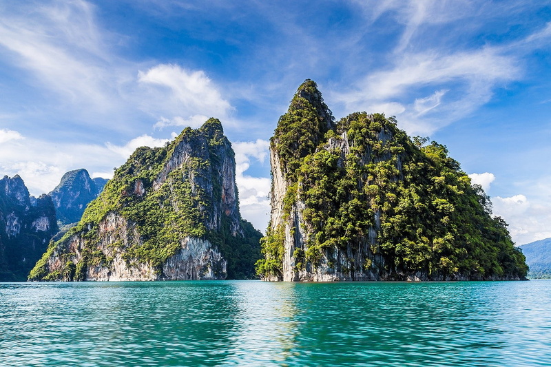 turquoise, clouds, mountains, cliff, limestone, sea, nature, landscape, 720P, Thailand, island, water, tropical
