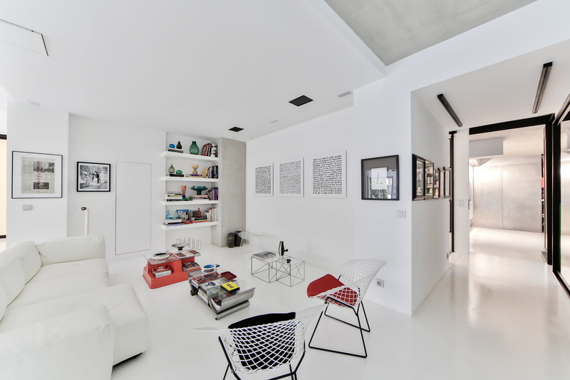 built structure, chair, lighting equipment, seat, door, absence, day, furniture, domestic room, technology, modern, white, table, beside, empty, luxury