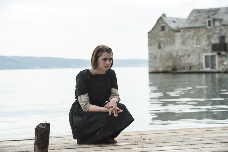 looking at camera, front view, lifestyles, day, one person, 1080P, built structure, Game Of Thrones, water, Arya Stark, outdoors, wood - material, lake