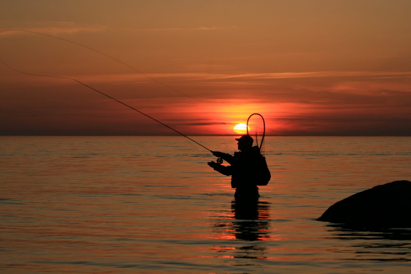 horizon over water, wading landing net, sea trout fishing, 2K, sky, sea trout, standing, cloud - sky, beauty in nature, waterfront, fishing rod, lifestyles