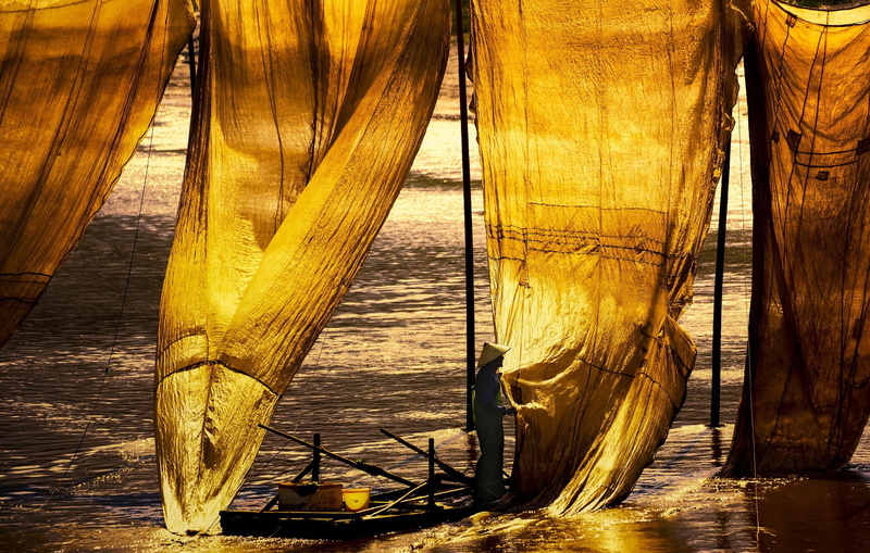 pattern, wood, yellow, security, sunlight, nautical vessel, sea, transportation, boat, day, wood - material, fishing net, indoors, built structure, rope