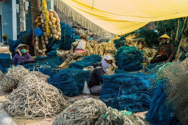adult, net, fisherman, street, men, vietnam, rope, water, transportation, vietnamese, sun, fishing net, light, full length, fishing, real people, beautiful