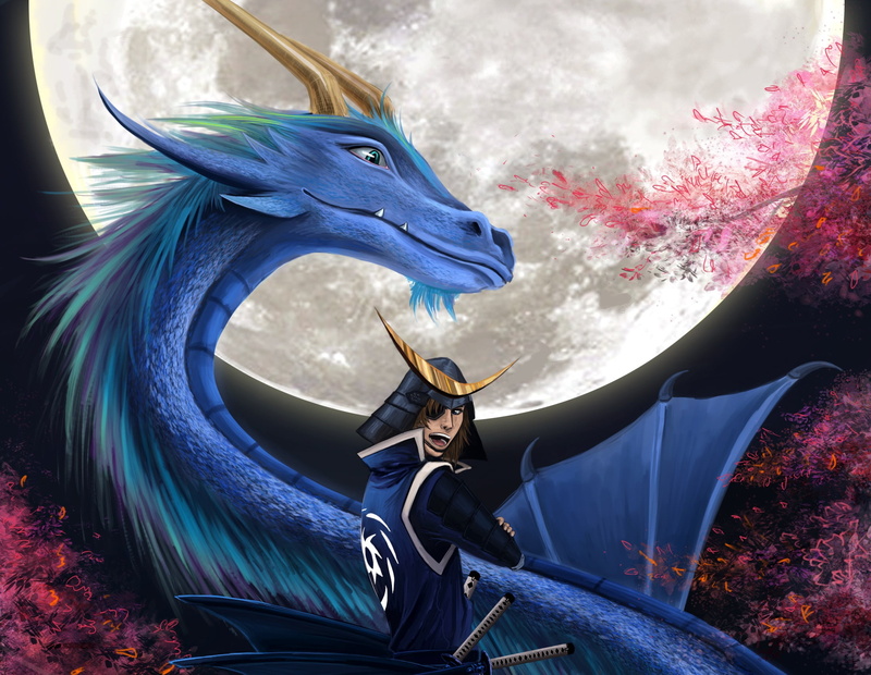 Dragon, Date Masamune (Sengoku Basara), Moon, Sengoku Basara, Anime, 1080P