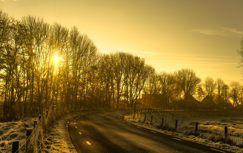 Nederlands, winter, Nikon D5, 5K, hand-held, beside, sunbeams, sunny, Noord-Holland, rural Scene, sunrise, road, cold, Netherlands, polder, Westfriese Omringdijk