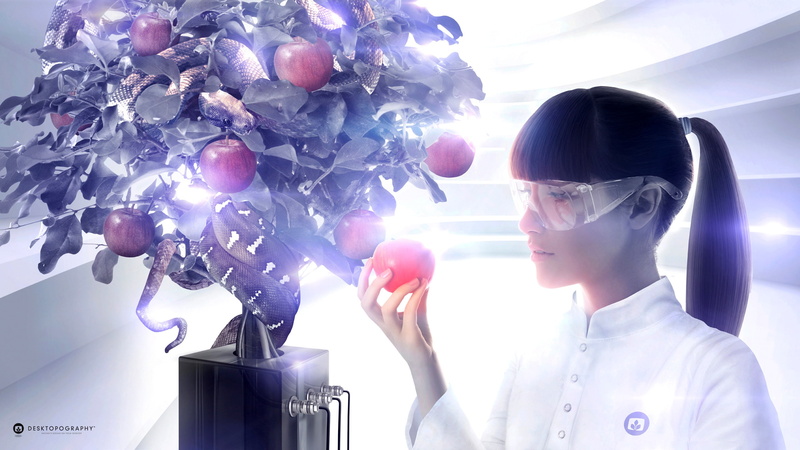 history, 3d and abstract, holding, itself, tree, woman, poser, beside, repeats, red, 2K, apple