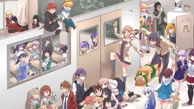 Hajimete no Gal, vector, Kakegurui, Natsume Yuujinchou, Youkoso Jitsuryoku Shijou Shugi no Kyoushitsu e, Amano Keita, Nyanko-Sensei, anime boys, digital composite
