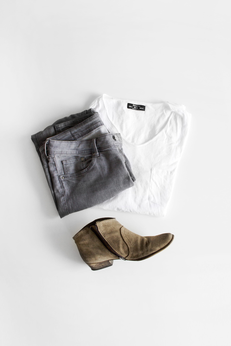 flatlay, high angle view, aggression, minimal, plastic, white, fashion, shirt, single object, crumpled paper ball, bag, shoes, jeans, social issues, healthcare and medicine