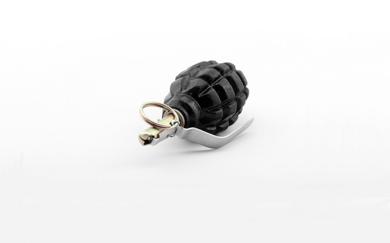 cut out, communication, crumpled, 1080P, black, single object, Defensive grenade, copy space, ring, no people, close-up, still life, Pineapple, metal