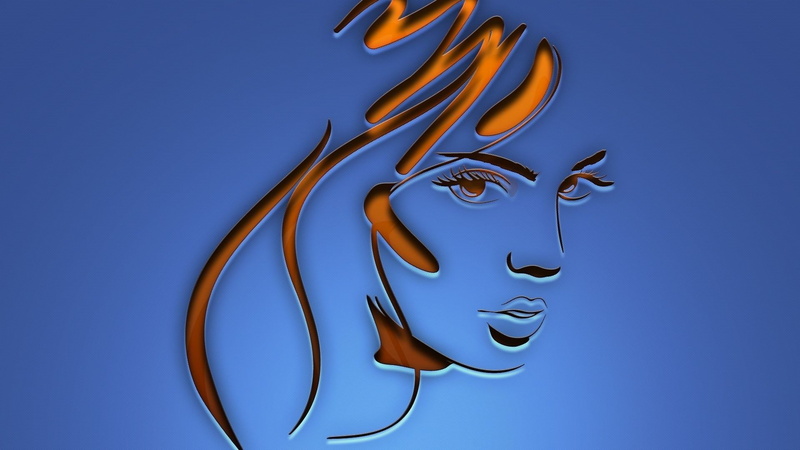 lines, simple, background, face, art, digital, blue background, women, 1080P, minimalism, long hair, digital art, long, hair, blue