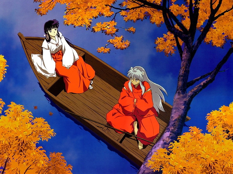 dog, romantic, hd, anime, 480P, Kikyo, Inuyasha, art, boatride, boat
