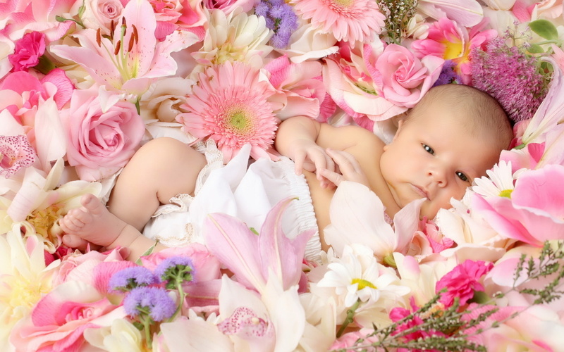 Cute, Baby, Flowers, 1080P, Lying