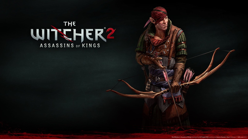  black background, beautiful woman, front view, digital, indoors, 1080P, studio shot, standing, costume, assassins, holding, adult, The Witcher 2 Assassins of Kings