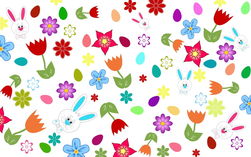 Flowers, Easter bunnies, 2K, Easter Eggs