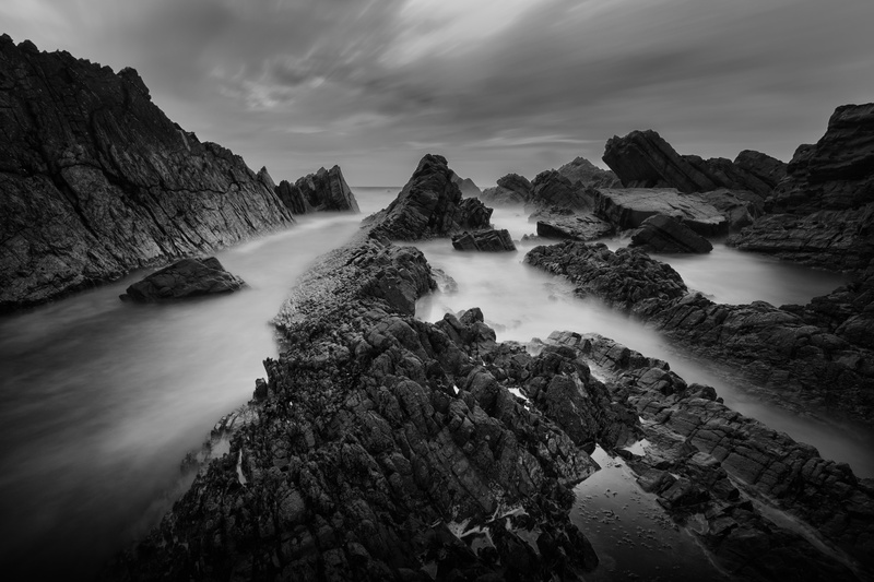 nature, photography, jones, 5K, long  exposure, mono, rock - Object, cliff, landscape, rocks, scenics, seascape, sea, rock, grayscale, water, black And White