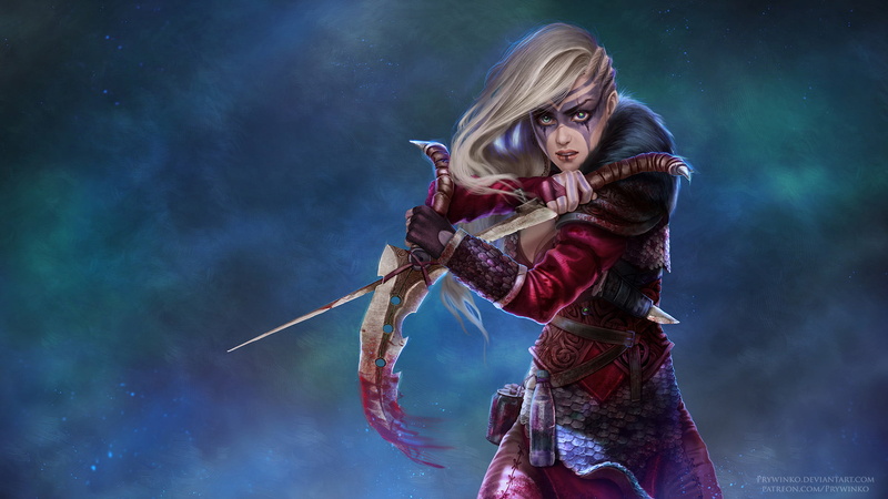heterochromia, blood, original characters, armor, warrior, white hair, 1080P, sword, Prywinko, painting, Scar on Eye, illustration, concept art, Vikings