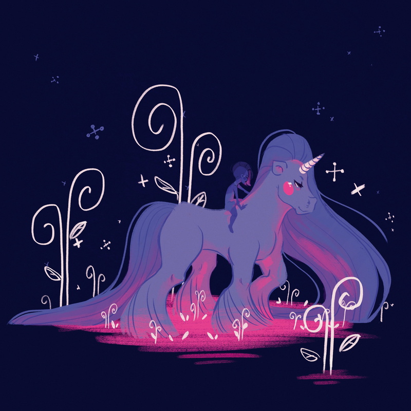digital painting, unicorn, horse riding, 2K, ArtStation, unicorns, artwork, long hair, purple hair, simple background, horse, digital art, Kaysi Smith