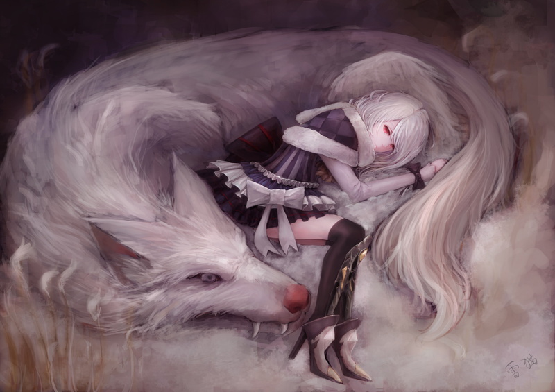lifestyles, animal wildlife, one person, wolf, leisure activity, short hair, real people, hairstyle, mask - disguise, anime, 5K, blond hair, red eyes