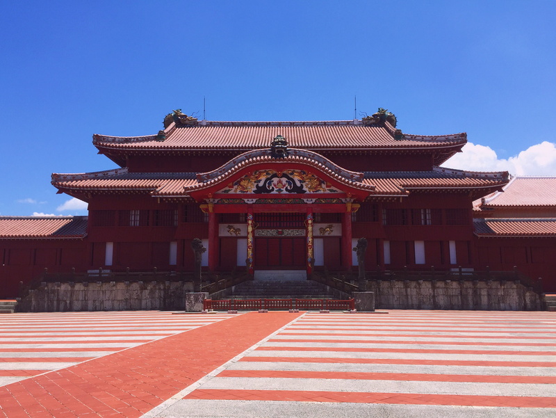 sky, shurijo castle, okinawa prefecture, shuri castle, clear sky, ornate, museum, building exterior, ivy barn blog, travel destinations, castle, day, roof