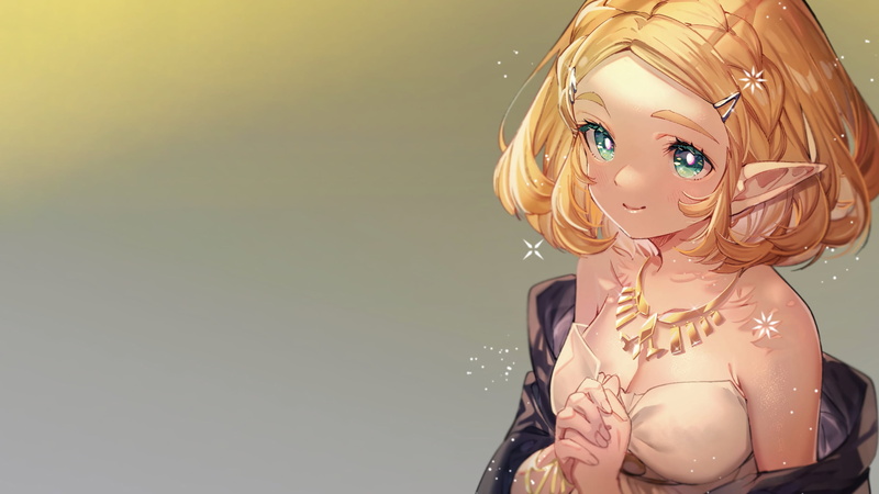 anime girls, blonde, simple background, 2K, The Legend of Zelda: Breath of the Wild, pointed ears, Shuri (Chima Tsuitta), The Legend of Zelda, elf ears
