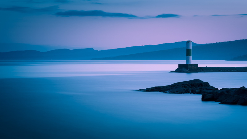 coast, dusk, lake, minnesota, grand marais, calm, horizon, lake superior, lighthouse, grand marais lighthouse, sky, loch, 4K, united states