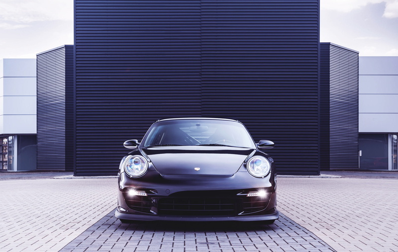 The building, Auto, Porsche, 1080P, Lights, Machine, OK-Chiptuning, The front, Black, Sports car, GT2, 911, The hood
