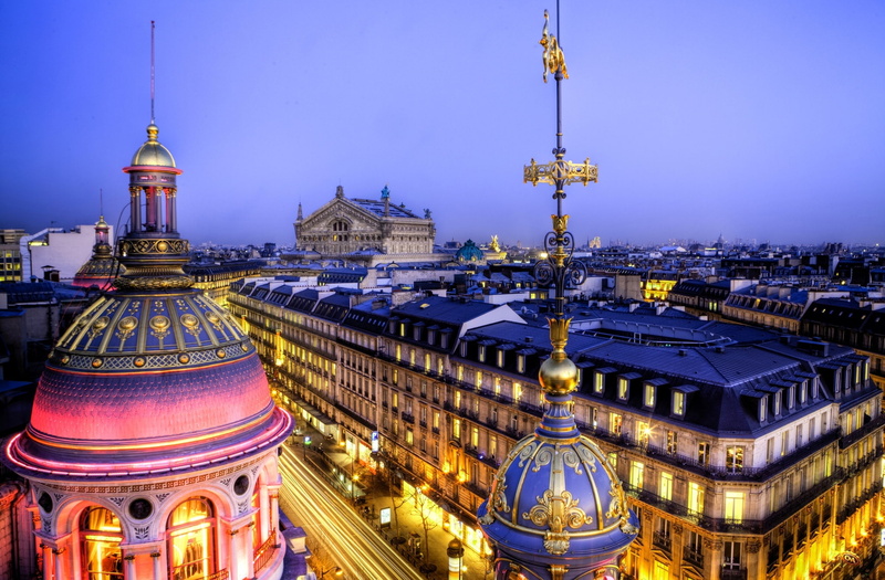 1080P, Grand Opera, roof, architecture, The Paris Opera, Palace, dome, France, the evening, Opera Garnier, light, the city, building, Ile-de-France, panorama