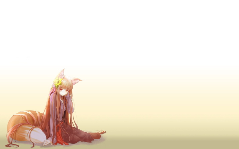 wind, outdoors, Okamimimi, copy space, spice, sea, sunlight, wolf, hairstyle, sitting, females, anime, nature, blond hair, real people, simple background