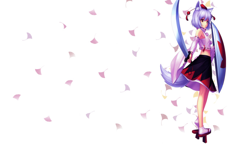 manga, wolf girls, Touhou, edit, animal ears, sword, white background, anime girls, Inubashiri Momiji, anime, 1080P