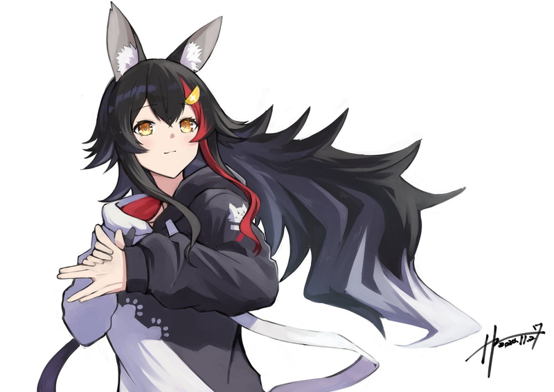 Hololive, 1080P, anime, animal ears, yellow eyes, white background, long hair, wolf girls, anime girls, Ookami Mio