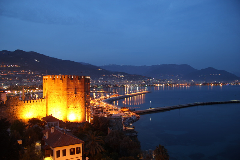 blue, water, Turkey, nature, mountain, illuminated, Beach, building exterior, no people, cityscape, architecture, built structure, beach, bay, high angle view