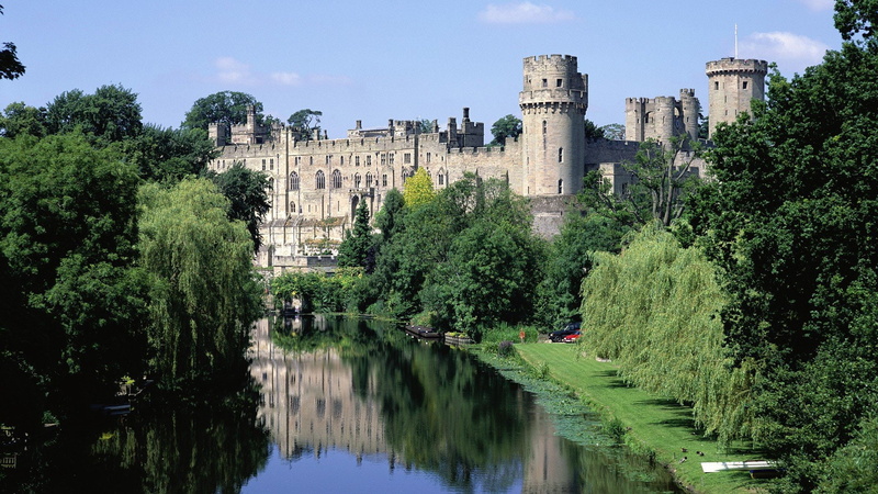 warwick, castle, 1080P, landscapes, england, trees