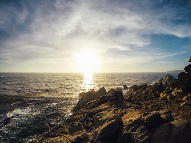 no people, rock, shore, sunset, horizon over water, sunlight, sky, point lobos, ocean view, sun, carmel-by-the-sea, ocean, point lobos state natural reserve
