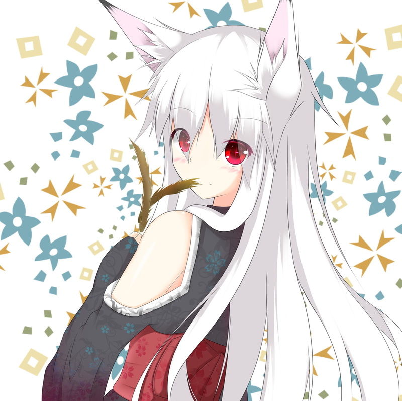 1080P, anime girls, anime, red eyes, animal ears, kitsunemimi, white hair, long hair