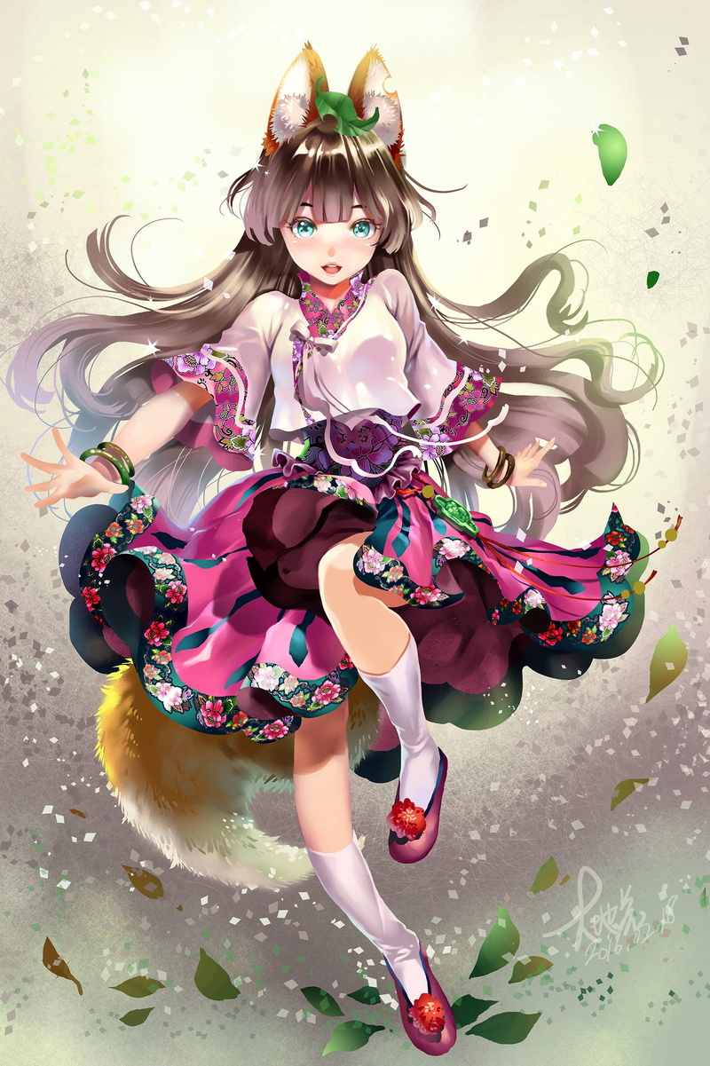 portrait, beautiful people, full length, studio shot, original characters, glamour, anime, kitsunemimi , hairstyle, women, beauty, looking at camera, tail