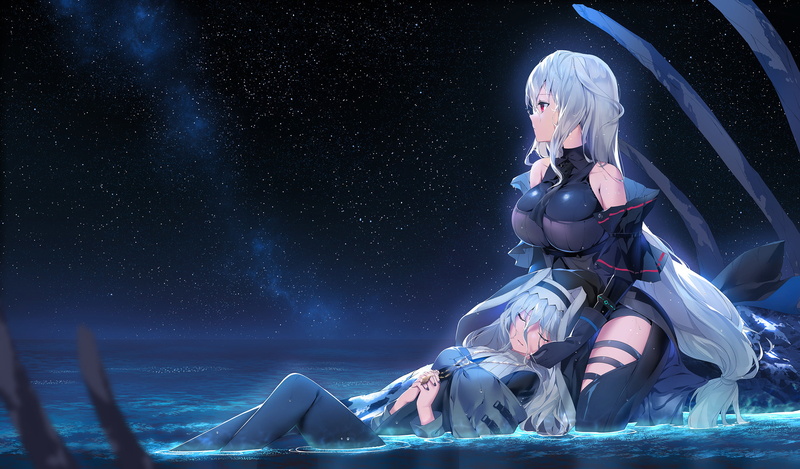 Arknights, closed eyes, Skadi(Arknights), Specter(Arknights), silver hair, bodysuit, 1080P