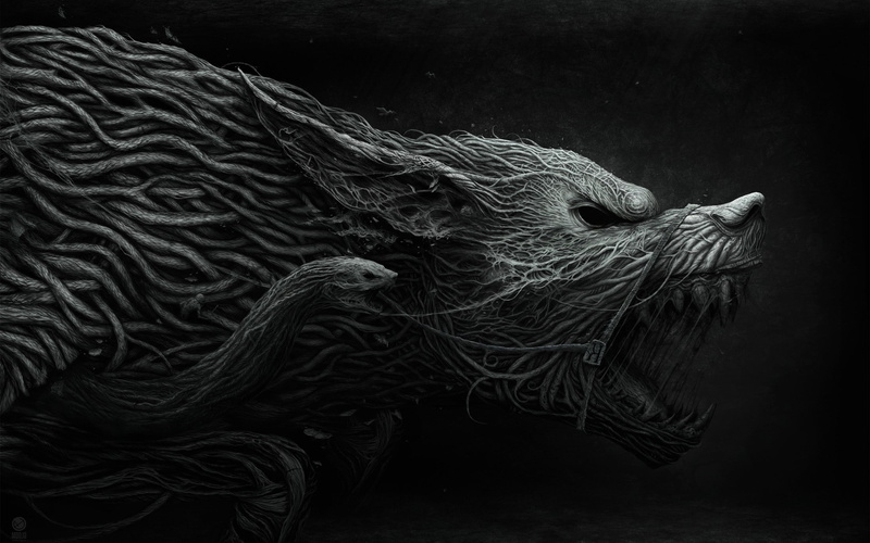 wolf, creature, 1080P, snake, Dark