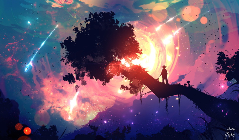 Comet, Tree, Fantasy, Sky, Original, 1080P, Anime