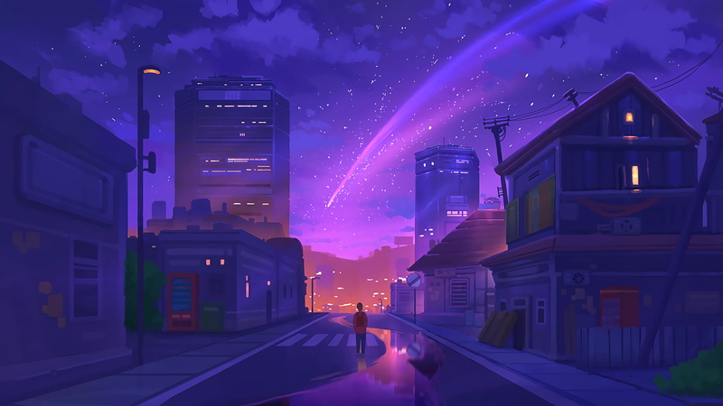 digital art, 1080P, stars, comet, clouds