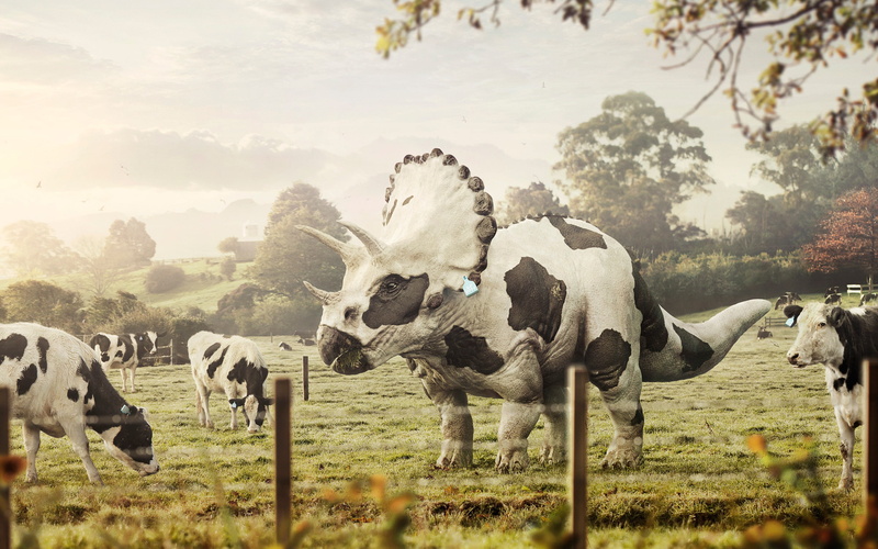 Bull, Abduzeedo, dinosaurs, Triceratops, cow, digital art, 2K, farm