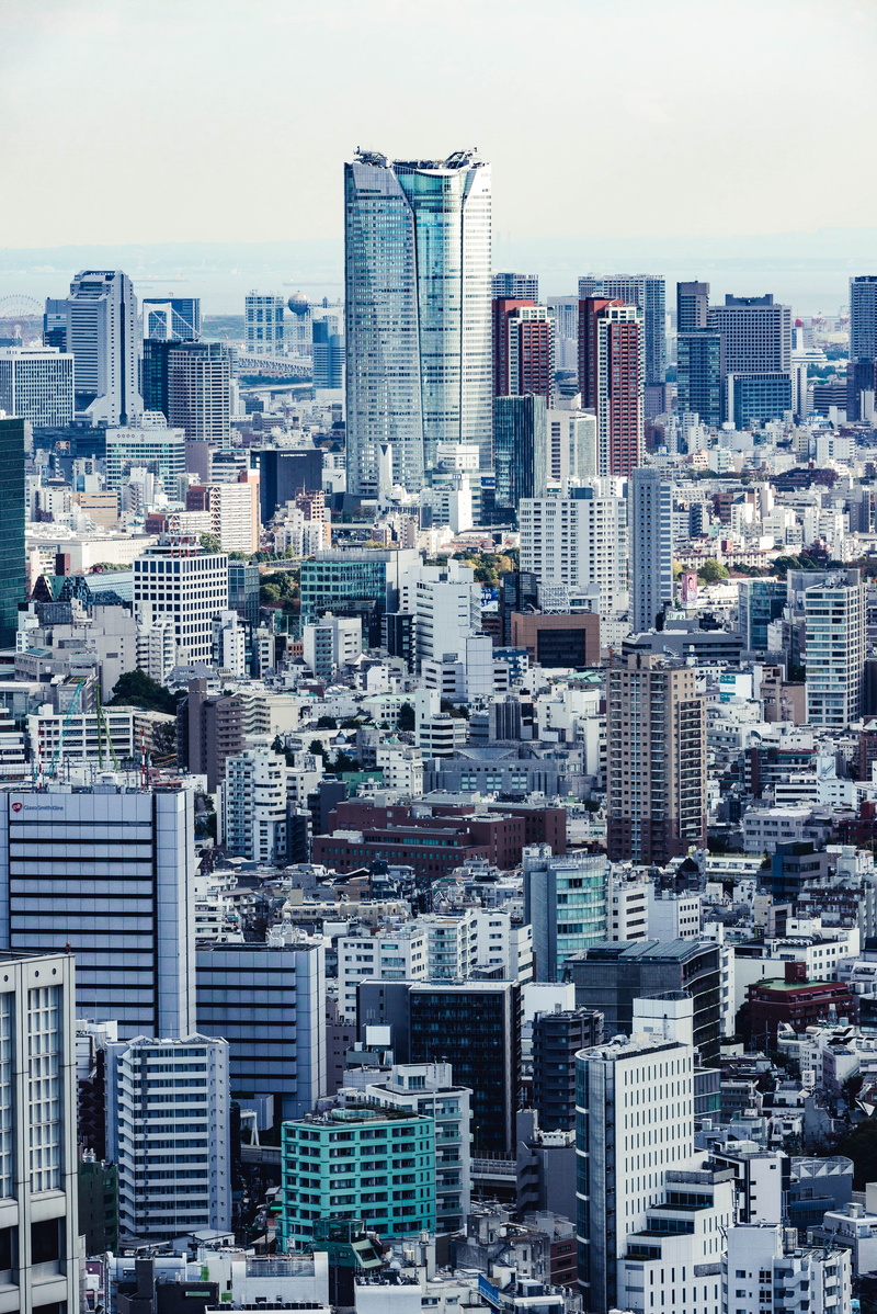 sky, 5K, city, view, aerial, outdoors, apartment, building exterior, architecture, nature, skyscrapers, city life, japan, financial district, skyscraper