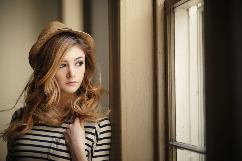 adult, indoors, headshot, young adult, beauty, portrait, teenager, looking, straw hat, window, long hair, hair, white, 720P, stripe, contemplation, looking at camera