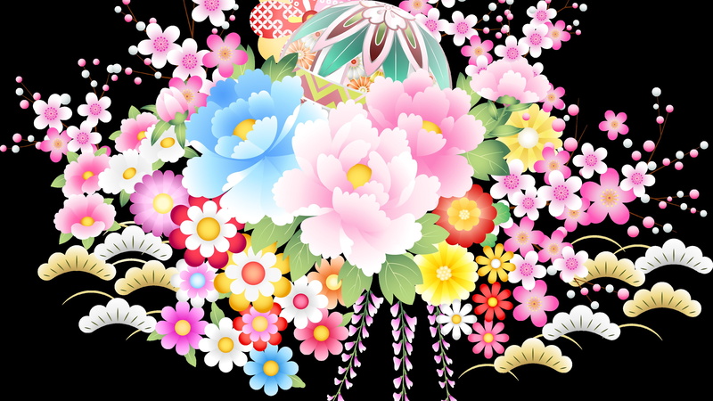 4K, blue, Colorful, flower, Vector, pink, illustration, Flowers