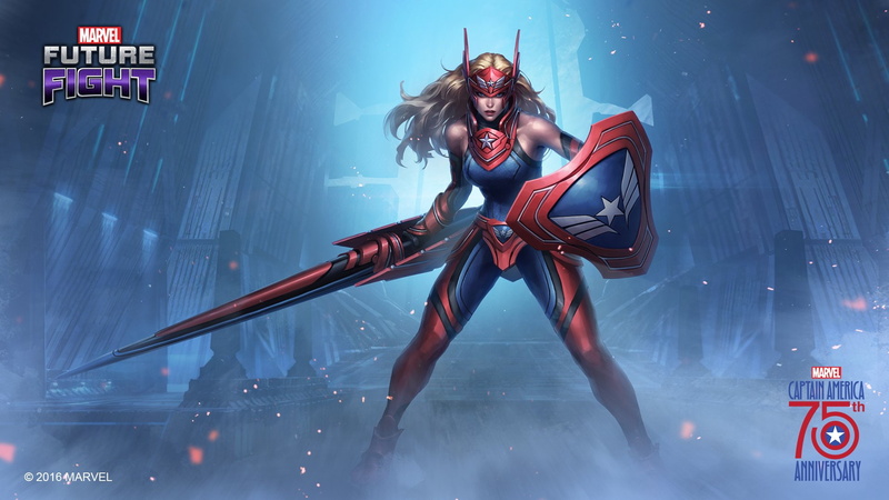 Shield, MARVEL Future Fight, Captain America, 1080P, Sharon Rogers (Marvel), Marvel Comics, Weapon, Video Game, Blonde
