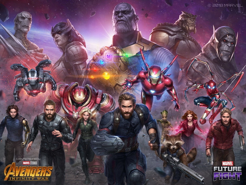 Groot, Iron Man, White Wolf, Spider Man, Future Fight, Scarlet Witch, Marvel, War Machine, Star Lord, Captain America, Rocket, Thor, Avengers: Infinity War