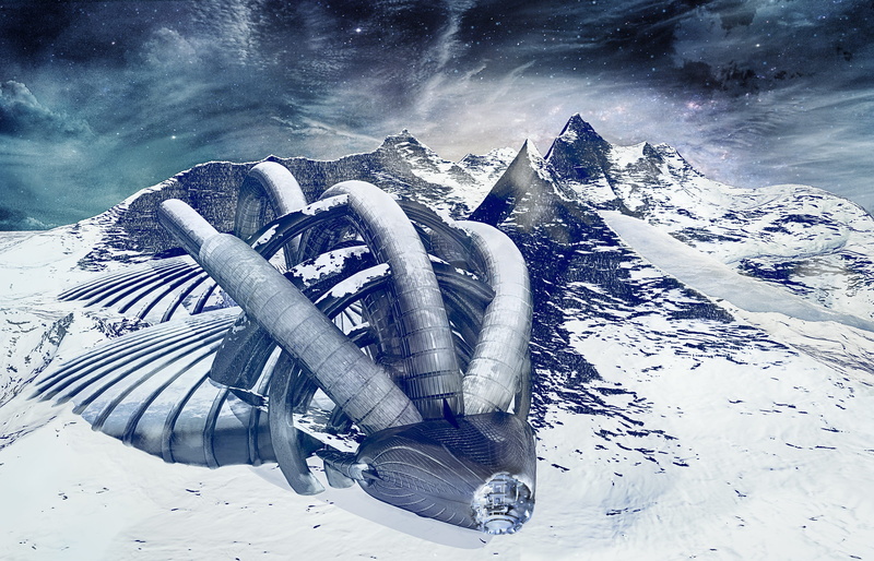 land, snow, space, crash site, cold, beauty in nature, alien, spaceship, sci fi, scenics - nature, cold temperature, cloud - sky, future, star, nature