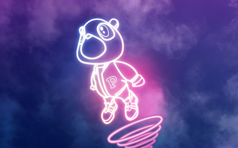 neon, purple, sky, cloud - sky, light - natural phenomenon, out, low angle view, lighting equipment, blue, symbol, glowing, sign, bear, no people, communication