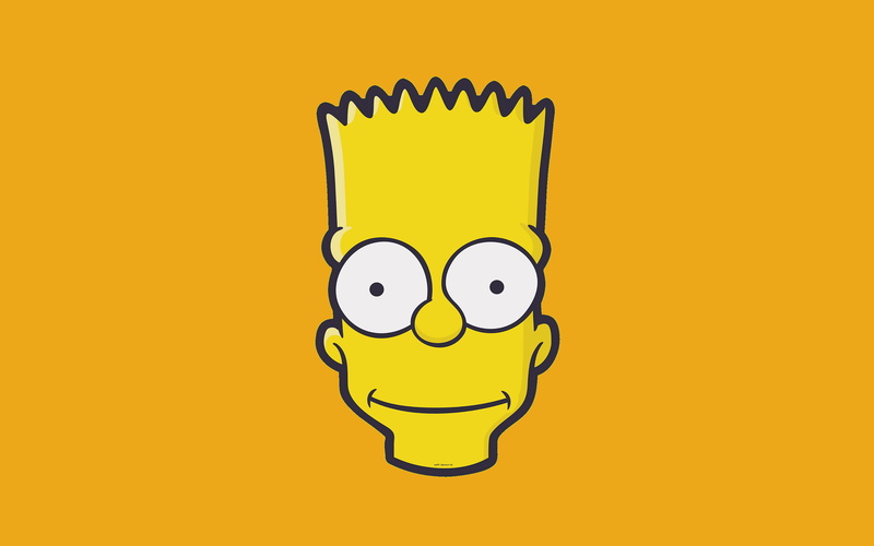 simpsons, simple, studio shot, cartoon, mammal, illust, emotion, cute, smiling, bart, indoors, minimal, yellow, art, colored background, happiness, human body part